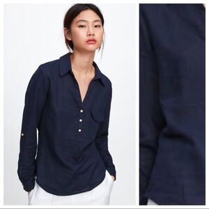 NWT. Zara Blue Linen/Viscose Blouse. Size S.